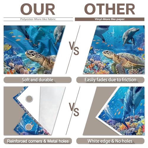 Fabric 7x5ft Under the Sea Backdrop Shark Tropical Ocean Water Underwater World Animals Dolphin Turtle Photography Background Aquarium Coral Party Decorations Photo Props