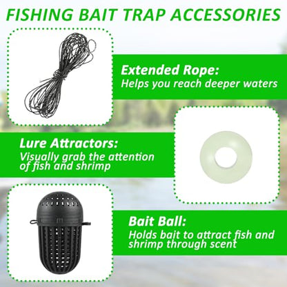 2PCS Fishing Bait Trap Crab Net 10 Holes and 2 PCS Square Crab Crawfish Trap Fishing Trap for Minnow Crawfish Shrimp Crawdad with Rope Large Fishing Net for Bait Fish