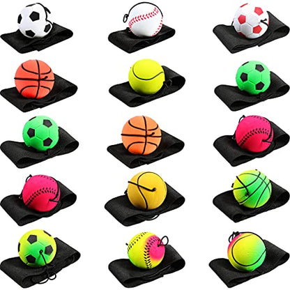Skylety 24 Pcs Wrist Bounce Ball on String, Rubber Classic Style for Kids - style: Football Style