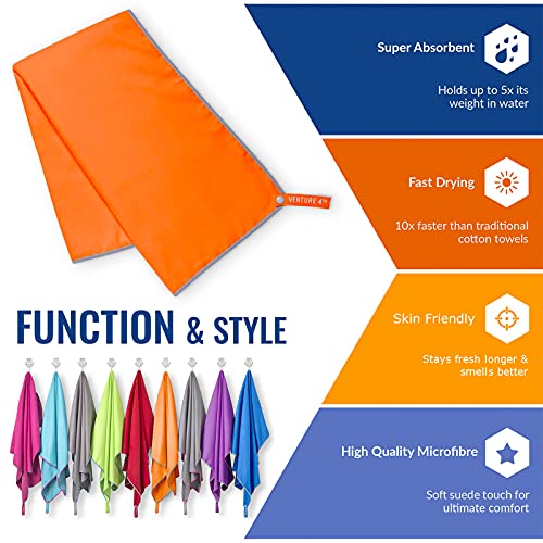 VENTURE 4TH Quick Dry Travel Towel, Ultra Soft Microfiber - 3 Sizes - color: Orange Gray, size: 72.00" x 31.50"