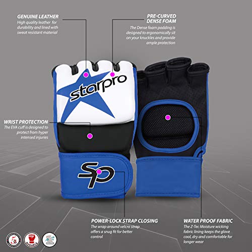 Starpro MMA Grappling Gloves for Men & Women - Faux Leather with Dense Padding- Sparring Training Kickboxing Martial Arts Competition - size: Medium