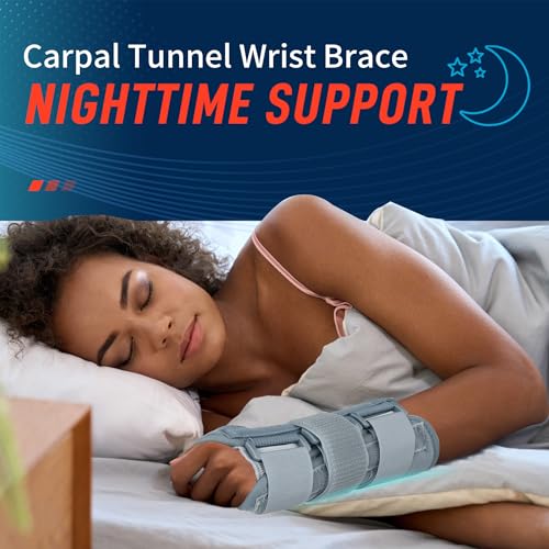 FEATOL Carpal Tunnel Wrist Brace Night Support, Adjustable Right Hand Brace - size: Medium/Large (Pack of 1), style: Right Hand -Grey