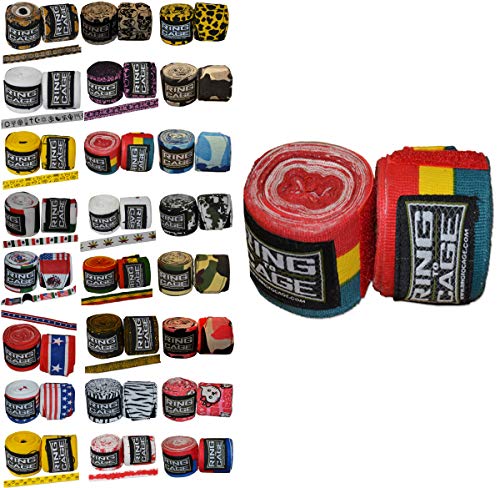 Ring to Cage Handwraps Mexican Style Stretchable- Patterned 180" Long - 23 Color Patterns - color: Rastafarian 3-Tone (without leaf)
