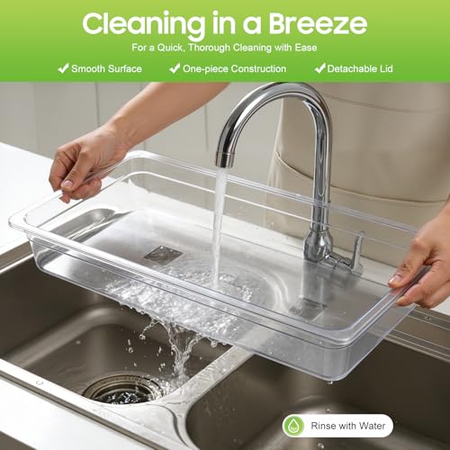 6 Pack Food Pans, 4 Inch Deep Clear Food Pan with Lids,Commercial Food Storage Containers for Restaurant, Hotel