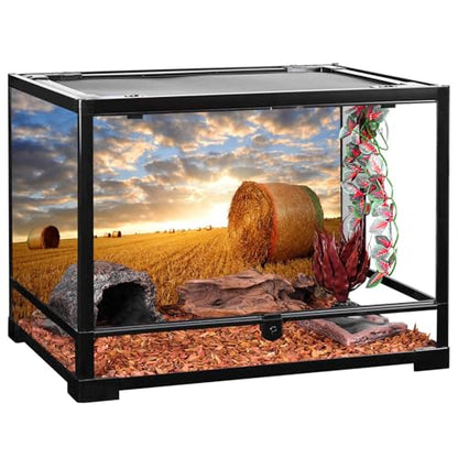 AWERT 36x18 inchesReptile Habitat Background Blue Sky White Clouds Sunset Grass Stacks and Wheat Fields Fish Tank Climbing Pet Background Nature Art Terrarium Background