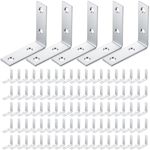 100 Pcs 2 Inch Corner Brackets 4 Hole Bracket Steel with Zinc Plated L Shaped Joint Right Angle Braces with Screws for Furniture, Shelves, Cabinets, and DIY Project