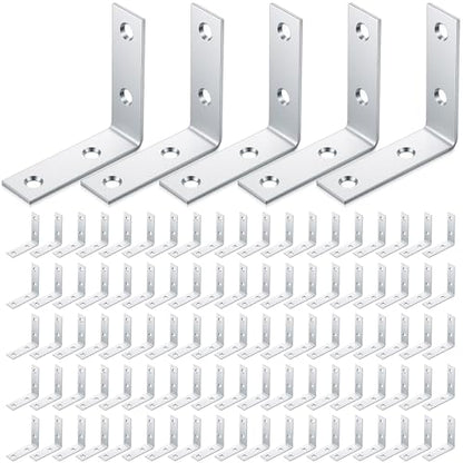 100 Pcs 2 Inch Corner Brackets 4 Hole Bracket Steel with Zinc Plated L Shaped Joint Right Angle Braces with Screws for Furniture, Shelves, Cabinets, and DIY Project