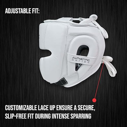 Authentic Series A2 Boxing Headgear - Premium Leather Head Guard for Kids and Adults in MMA, Kickboxing, Muay Thai, Karate, Martial Arts, and Taekwondo - color: White, size: Small-Medium