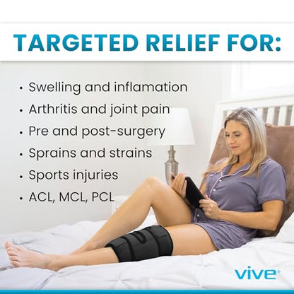 Vive Knee Ice Pack Wrap - Cold/Hot Gel Compression Brace for Pain Relief - color: Black