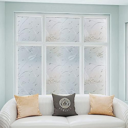 Frosted Privacy Glass Window Film, Vinyl Decorative Window Decals, Static Clings No-Glue Removable Window Film for Home Bathroom Living Room (17.5 x 157.4 inch)