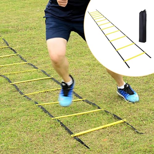 Footwork Ladder Portable 12 Rung Speed Training Equipment | 19.6ft Workout Ladder with Carry Bag for Football Basketball Baseball Tennis Volleyball Boxing Gym Outdoor Workout Fitness