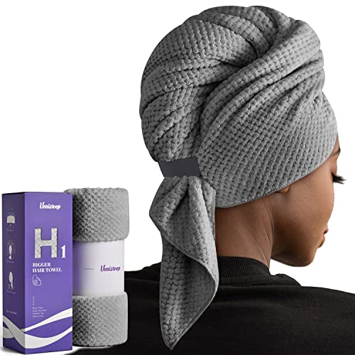 Umisleep Extra Large Microfiber Hair Towel, Ultra Absorbent, Grey - color: Grey