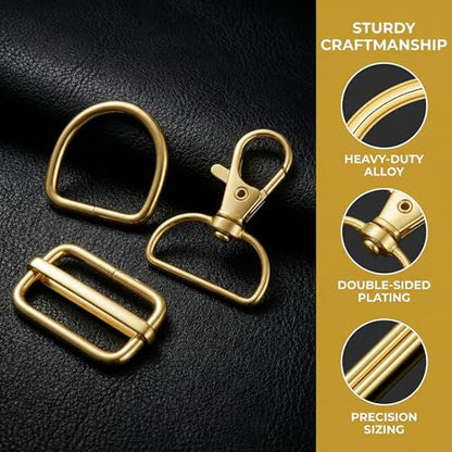 Hysagtek 60 Pcs Purse Hardware for Bag Making - Swivel Snap Hooks, D Ring, Slide Buckle, Bag Hardware Supplies for Handbag Fasteners, Strap, Backpack DIY Craft Accessories, 1 Inch, Gold - color: Gold
