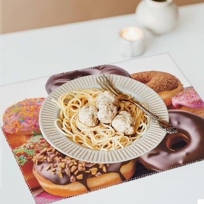 Placemat Set of 4 Washable Place Mats Heat Resistant Donuts Chocolate Table Mats for Kitchen Non-Slip Placemats Wipeable Desktop Protection Mat for Dining Table - color: Donuts Chocolate