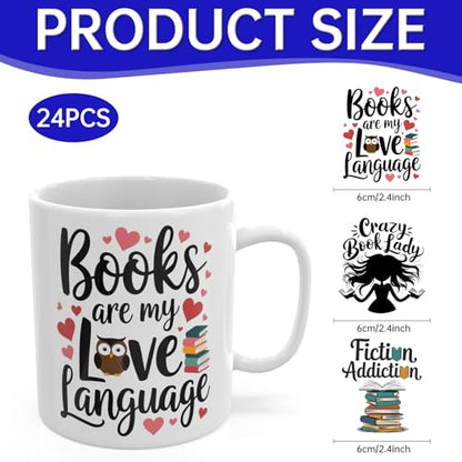 UV DTF Cup Wrap, 24 Sheets Book Lover Waterproof UV DTF Transfer Stickers for Glasses Cups Mug DIY Crafts