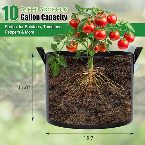 10 Gallon Grow Bags 4 Pack – 300G Thickened Fabric Plant Pots with Reinforced Handles, Breathable Drainage Planters for Vegetables, Tomatoes, Herbs, Indoor & Outdoor Gardening
