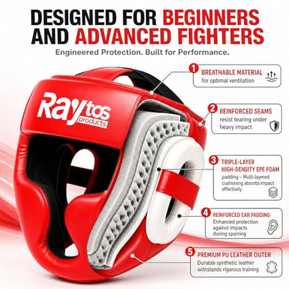 Boxing Headgear for MMA,Sparring,Muay Thai|Head Guards for Men Women - color: Red