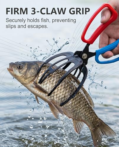 Fish Gripper Lip Gripper for Fishing with Secure Blue and Red Anti-Slip Handles Durable Metal Jaw Catch Holder Angling Accessory for Safe Catch Handling