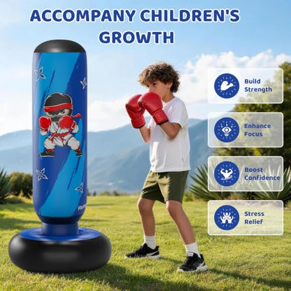 64 Inch Punching Bag for Kids, Kids Punching Bag with Gloves and Pump
