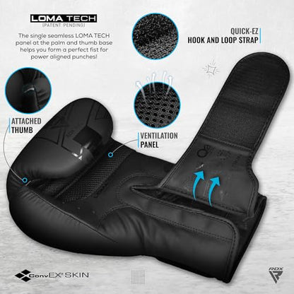 RDX Kids Boxing Pads and Gloves Set, Maya Hide Leather Kara Junior Hook and Jab Curved Focus Mitts Punching Gloves for MMA - color: BLACK