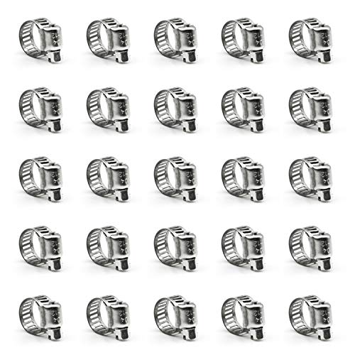 Hose Clamp, 25 Pack Stainless Steel Worm Gear fuel line hose clamps, 6-12mm (1/4-1/2 inch)