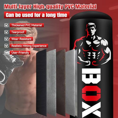 Heavy Punching Bag for Adults Teens, 70" Freestanding Punching Bag with Stand Kickboxing Bags, Women Men Heavy Boxing Bag for Beginners Training MMA Karate Muay Thai Fitness