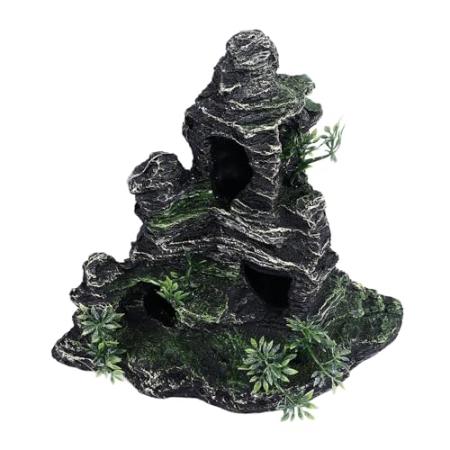 Aquarium Rockery Decoration, Fish Tank Resin Rockery with Hiding Cave, Realistic Mountain View Landscaping Stone for Freshwater and Saltwater Tanks, Safe Non -