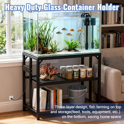 40 Gallon Fish Tank Stand with Power Outlets and Adjustable Shelf, 660LBS Capacity Metal Aquarium Stand for Turtle Tank, Reptile Terrarium and Breeder Tank, Suitable for Home Office, Rustic Brown - color: Rustic Brown