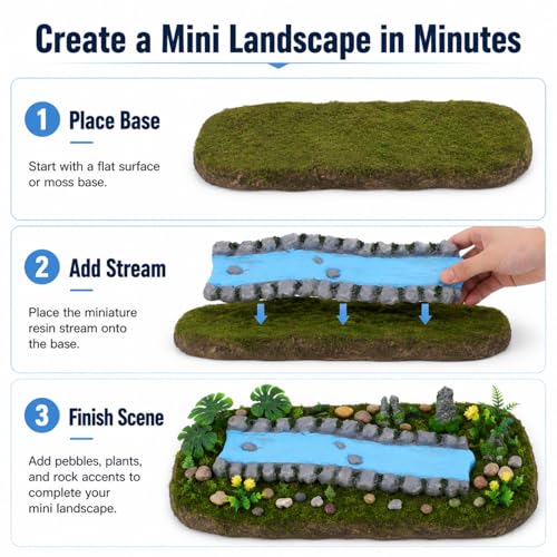 jojofuny 2 Pcs Miniature Resin Stream for Fairy Garden Decor, Hand-Painted Mini River Scene with Rock Edges, Blue Creek Diorama Accessory for Dollhouse Garden, Sand Tray Display, Model Landscape Craft