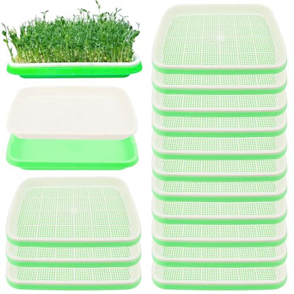 20 Pack 12.6 x 10 x 1.8 inch Microgreens Growing Trays, BPA-Free Sprouting Trays, Germination Tray for Beans, Wheatgrass & Microgreens, Home, Kitchen & Garden - size: 20 Pack 12.6 x 10 inch green