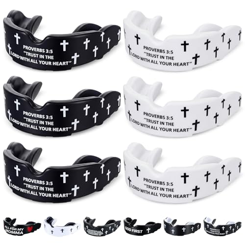 Yaomiao 6 Pc Mouth Guard Faith Cross Mouthguard with Case,Adult,Trust Verse | Religious Mouthguards and Braces for Football, Boxing, Basketball, Lacrosse, Hockey, and All Contact Sports - size: Adult, style: Trust Verse