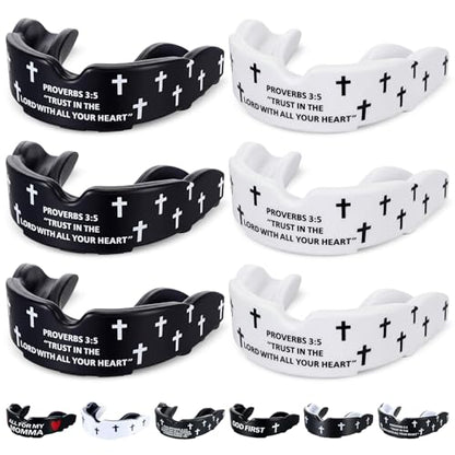 Yaomiao 6 Pc Mouth Guard Faith Cross Mouthguard with Case,Adult,Trust Verse | Religious Mouthguards and Braces for Football, Boxing, Basketball, Lacrosse, Hockey, and All Contact Sports - size: Adult, style: Trust Verse