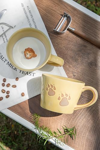 DIHOclub Lion Coffee Mug Ceramic 3D Wild Animal Inside Cup,Cute Cartoon Handmade Figurine Mugs,Holiday and Birthday Gift for Coffee Milk Tea Lovers,12 OZ (Yellow Lion) - color: Yellow Lion