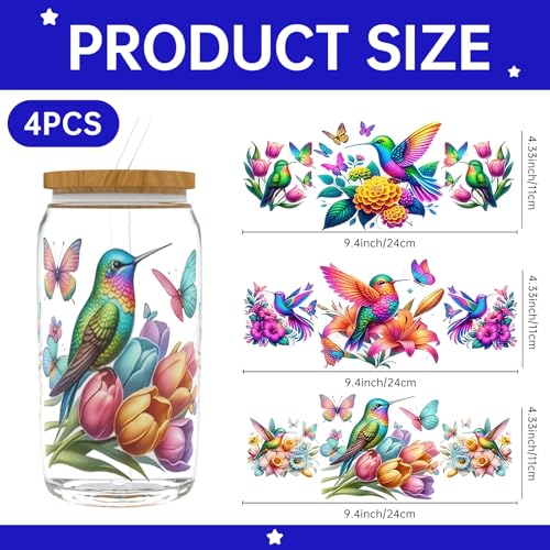 UV DTF Cup Wrap Transfer Stickers, 4 Sheets Bird Rub On Transfers for Tumblers Water Bottles Glass Cups Mugs Ceramics - style: Bird