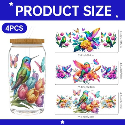 UV DTF Cup Wrap Transfer Stickers, 4 Sheets Bird Rub On Transfers for Tumblers Water Bottles Glass Cups Mugs Ceramics - style: Bird