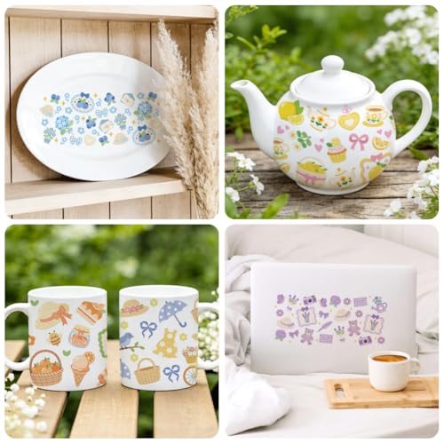 Peacoblue UV DTF Cup Wraps Transfer Stickers Picnic Fruits and Flowers Pattern, 10 Sheets Waterproof Custom Vinyl Transfer Sticker 16oz Coffee Glass Cup Tumbler Bottle Mug Decals for Men Women