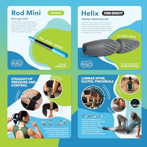 RAD Portable Travel Bundle – Compact Myofascial Release Massage Set, Travel-Friendly Muscle Recovery Tools - Includes Exercise Foam Roller, Massage Stick, and Peanut Ball - style: Portable Bundle – 3-Piece