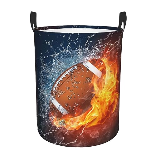 American Football Ball In Fire And Water Round Laundry Hamper Sport Rugby Storage Basket Toys Clothes Organizer Bin For Home Bathroom Bedroom Dorm Nursery, 62l - color: Sport (Rugby), size: 62L
