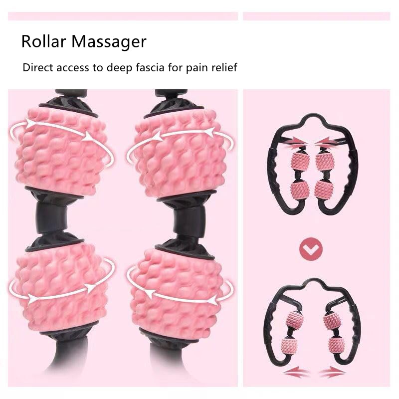 4 Wheels Foam Roller Muscle Massager for Leg Neck Hand Arm,Trigger Point Muscle Relax Massager Indoor Sports Yoga Bodybuilding Equipment (Black) - color: Black