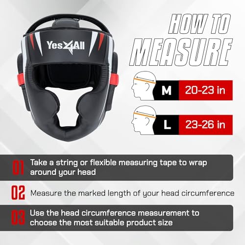 Yes4All Extreme Full Face Boxing Headgear, Adjustable Sparring Headgear, Martial Arts Helmet with PU Leather for Muay Thai, MMA Training, Sparring, Kickboxing - style: A. Medium