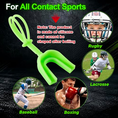 Dunzy 10 Pcs Football Mouth Guard with Strap - color: Glowing Green, size: Adult