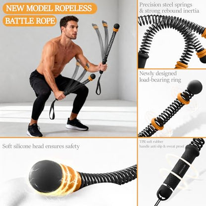 Ropeless Battle Ropes for Home Gym, Cordless Battle Rope for HIIT & Cardio (Black with Ring) - style: Black with ring