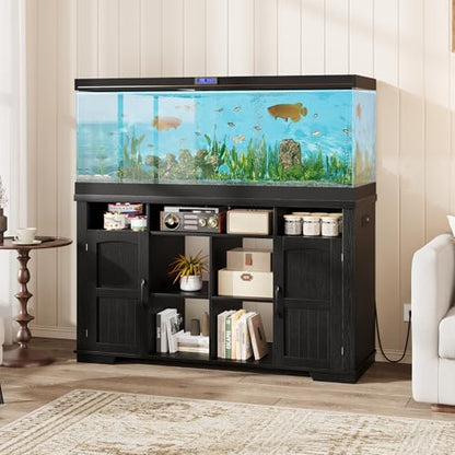 55-75 Gallon Fish Tank Stand, Heavy Duty Aquarium Stand with Power Outlet, 1000LBS Wood Fish Tank Cabinet with Storage Suitable for Turtle Tank, Reptile Terrarium, for Home Office - color: Black
