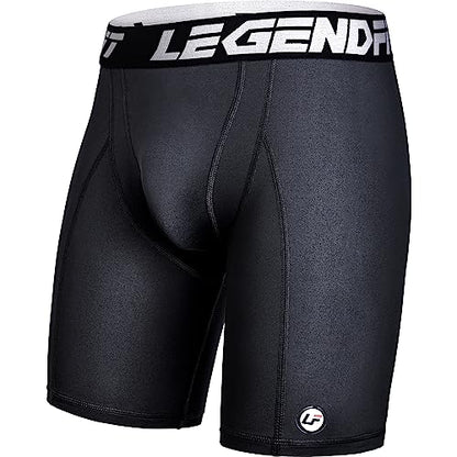 Youth Boys Baseball Compression Shorts w/Cup Pocket(NO Cup) - color: Plain Black, size: Medium