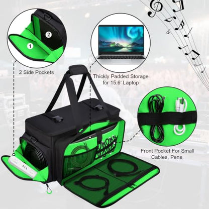 Large Dj Cable Bag with Detachable Dividers, Bottom Pad - color: Green, style: Dj Cable Bag