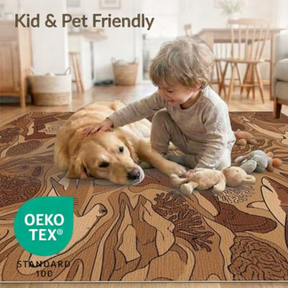 6'x9' Washable Graphic Fish Area Rug, Brown Non-Shedding Pet Friendly Room Rug for Queen Size Bedroom, Under Bed, Master Suite, Foldable Easy Care Carpet | Ref:2067561 - color: Brown/Pattern 23, size: 6' x 9' (Rectangular)