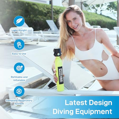 Mini Scuba Tank 0.5L Diving Tank with DOT Certification Reusable Lung Air Tank Backup Air Source Pony Bottle for Underwater Shooting and Emergency Rescue Operations - style: A-green(no Inflation Equipment)