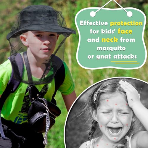 Premium Kids Mosquito Head Net for Insect, 2 Pack, Fly & Bug Protection | Ultra Large & Long, Extra Fine Holes for Camping, Hiking, Fishing, Safari, Fits All Hats for 5-12 yrs Children - style: 2-Pack (Kids)
