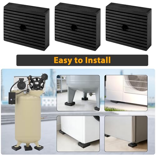 Solid Shock Rubber Pads,Heavy Duty Square Rubber Block for Air Compressor, Anti Vibration Isolation Mats for Air Conditioner Washer Dryer Treadmill Shock Absorbing - 3 Pack 4"x4"x1.2"
