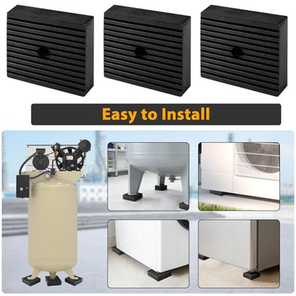 Solid Shock Rubber Pads,Heavy Duty Square Rubber Block for Air Compressor, Anti Vibration Isolation Mats for Air Conditioner Washer Dryer Treadmill Shock Absorbing - 3 Pack 4"x4"x1.2"